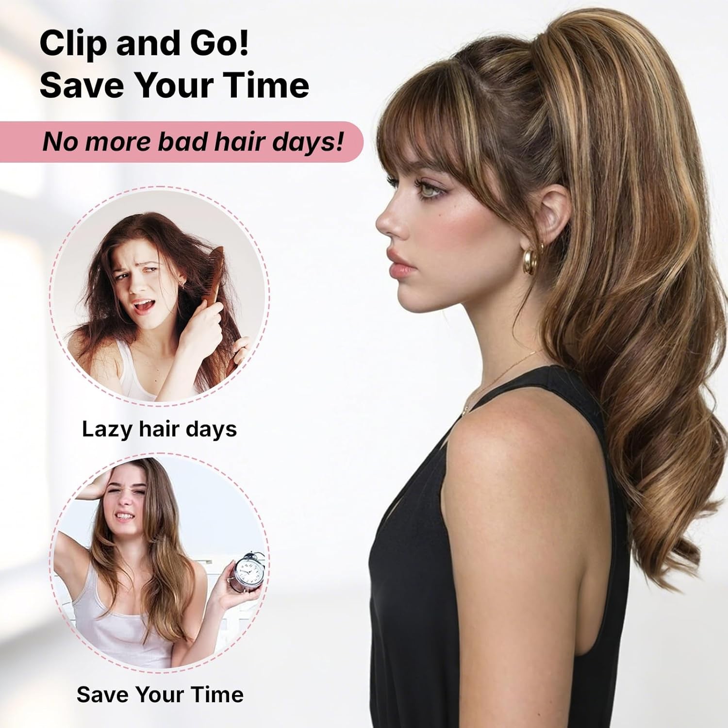 18″ Ponytail Extensions Claw Clip In Pony Tails Clip On As Human Hair for Women