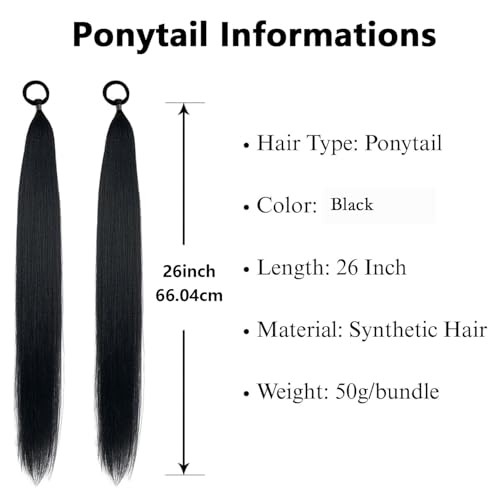 2 Pack Braid Ponytail Extension with Elastic Tie 26 Inch 1B Natural Black