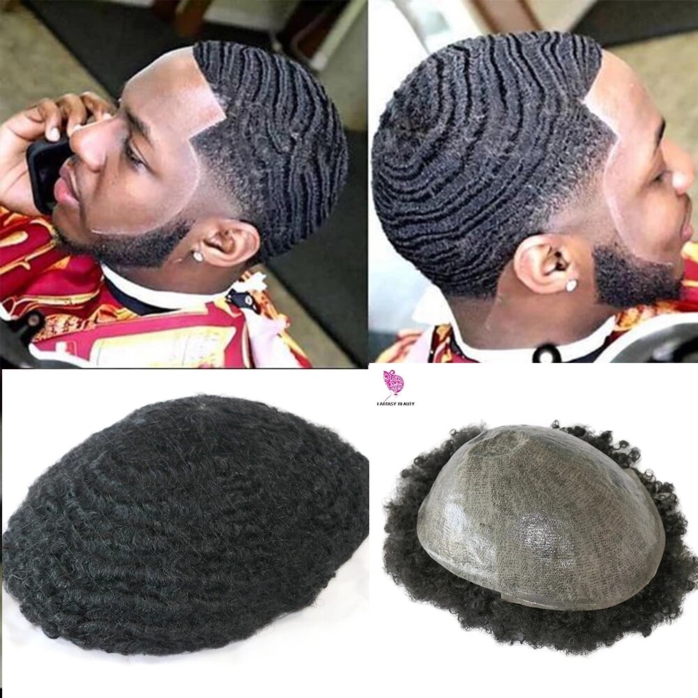 10MM Deep Curly Skin Thin Base Toupee Hair System Men Hairpiece Pu 360 Wave 8×10