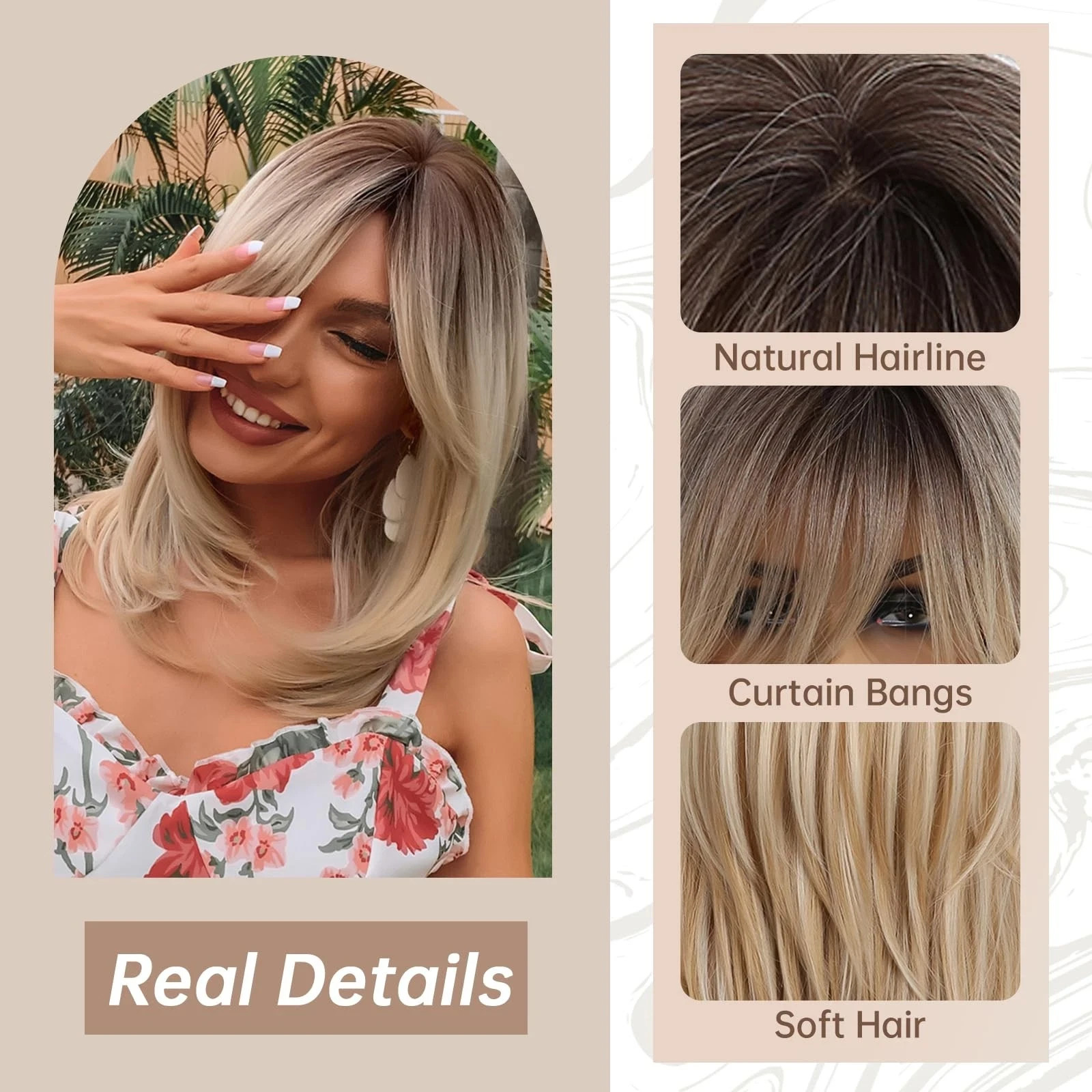 Layered Blonde WigsWomen Synthetic Hair Wig with Bangs Daily Party Use