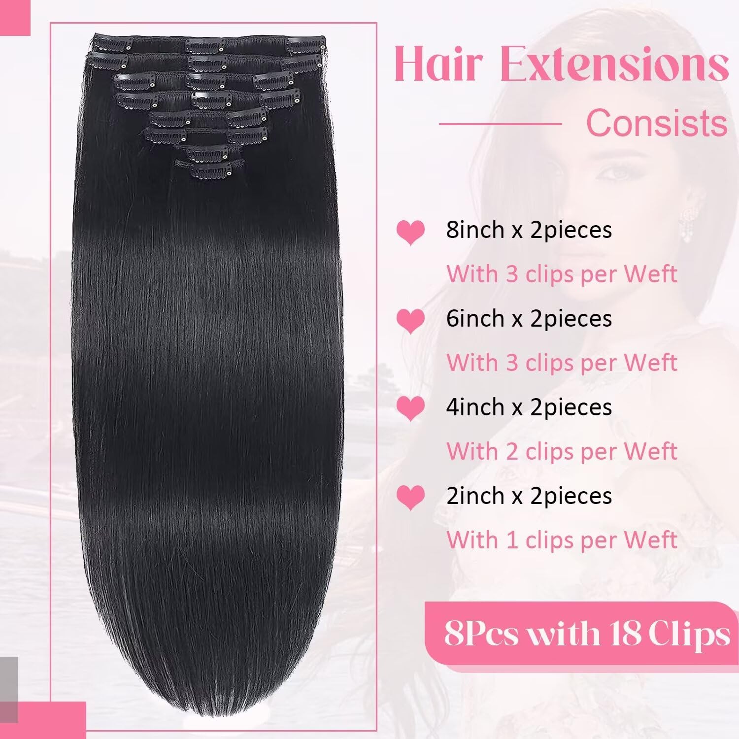 Tebelove Clip In Hair Extensions Real Human Hair 3.6Oz/100G Clip Ins 100
