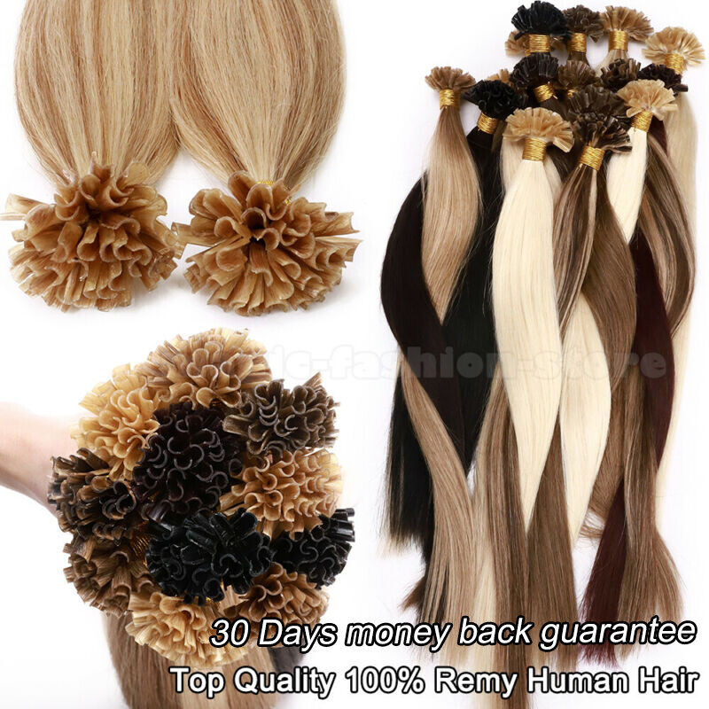 100% Fusion Remy Human Hair Extensions Pre Bonded Nail U Tip Keratin CURL DIY 15