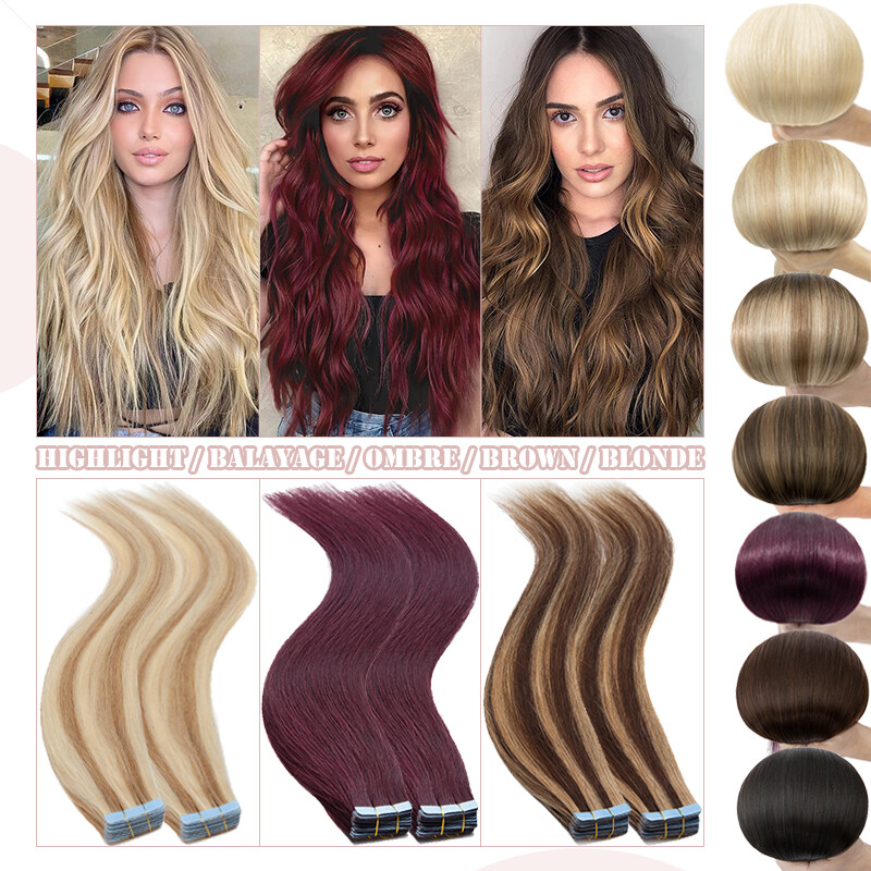Invisible Tape In Russian Remy Real Human Hair Extensions Adhesive Skin Weft