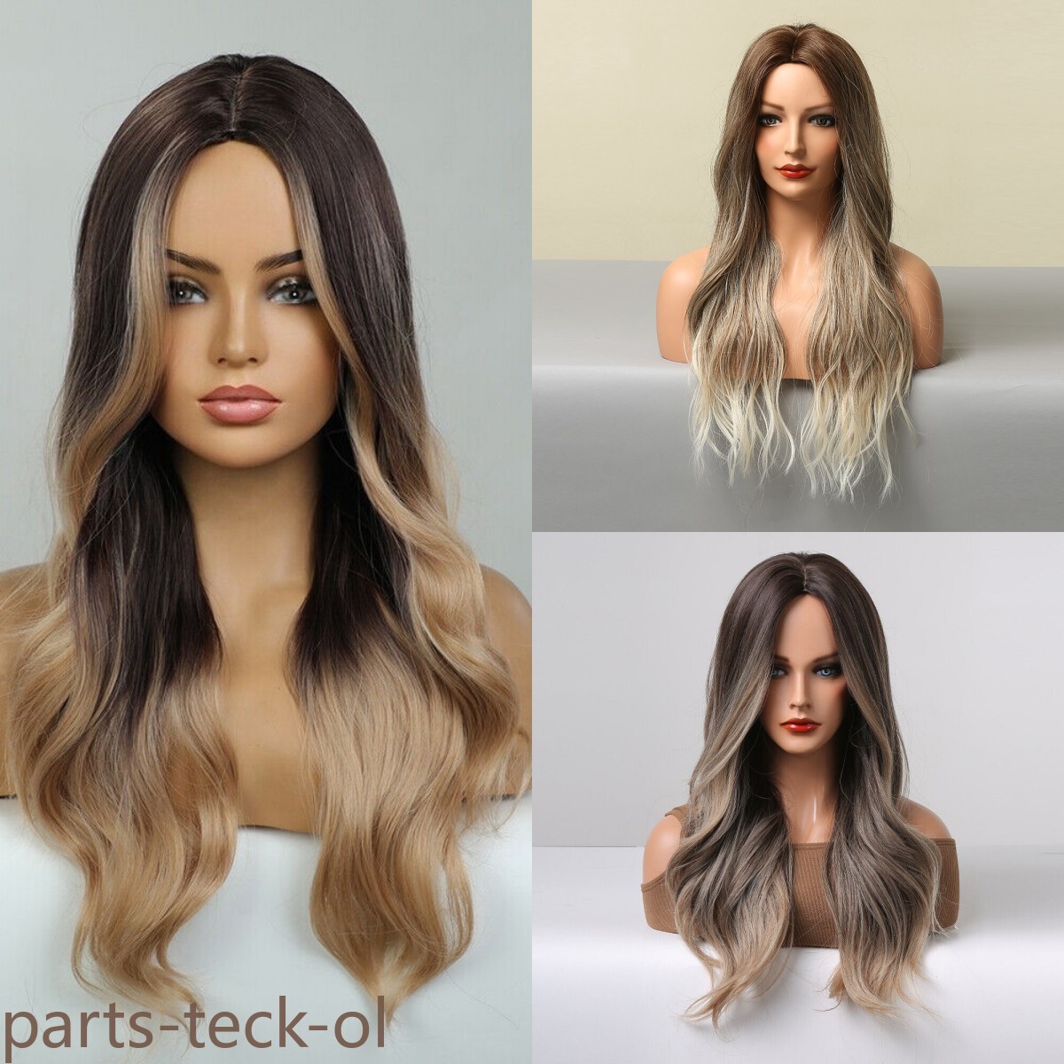 Fanshion Long Wavy Ombre Brown Light Blonde Synthetic Wigs for Women Hair Wig US