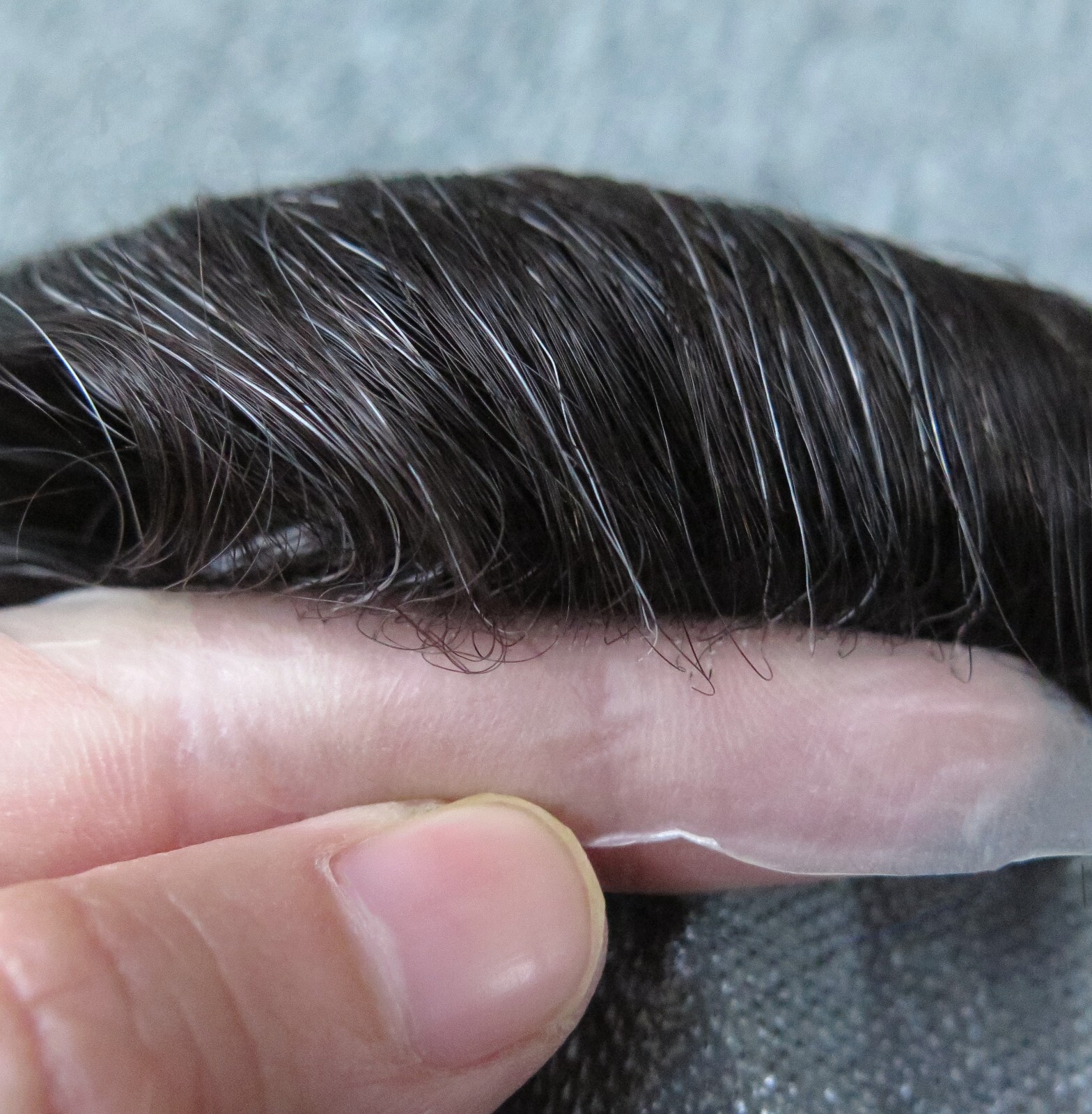 Super Toupee Mens Human Hair Thin Skin Hairpieces System Replecement BLACK GREY