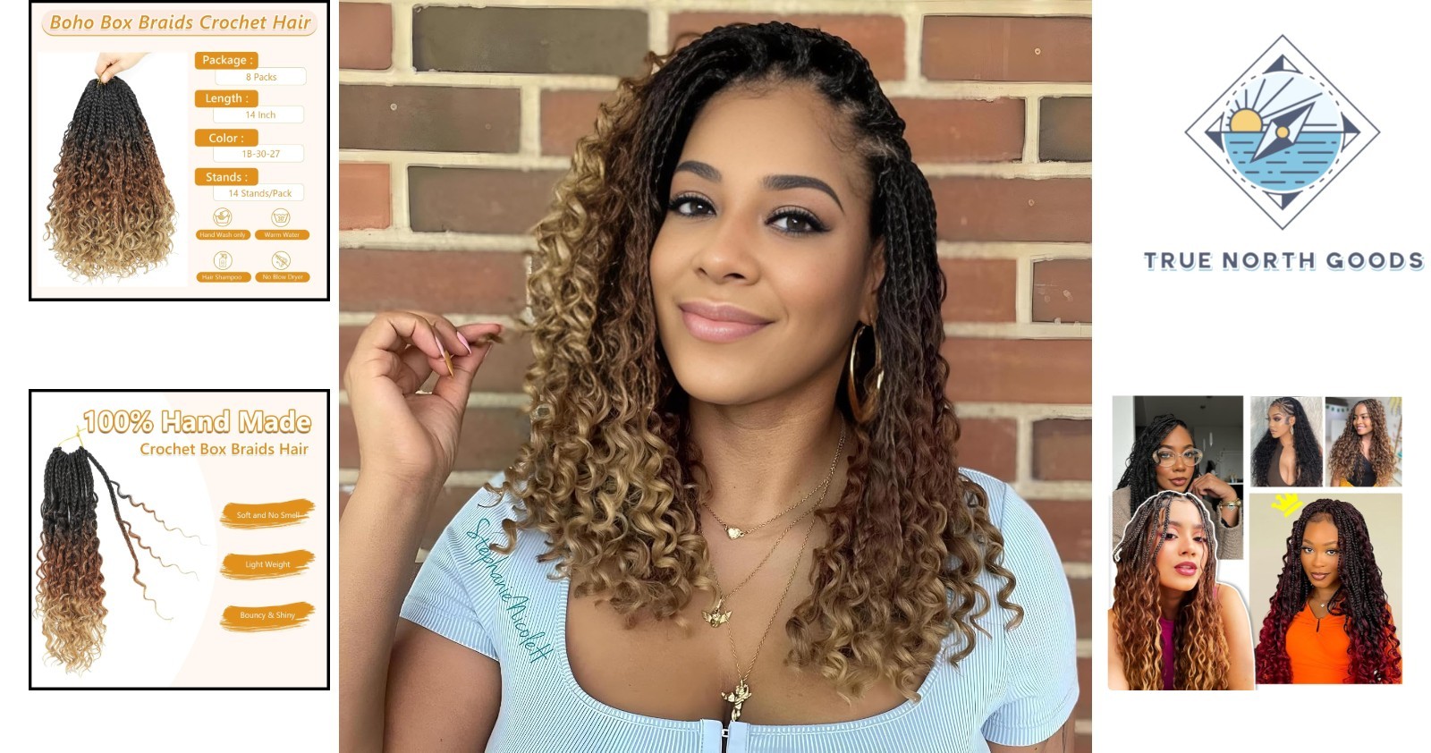 Boho Crochet Braids Hair, 14 Inch Synthetic Box Braids for Easy Installation