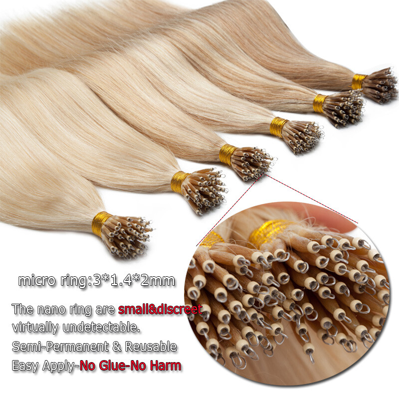 Nano Ring Loop Remy Human Hair Extensions Thick Full Head Micro Bead Tip 150G 8A