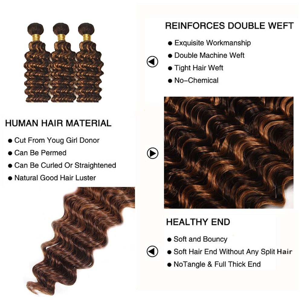 P4/30 Ombre Loose Deep Wave Human Hair Bundles 12 14 16 Inch Brazilian