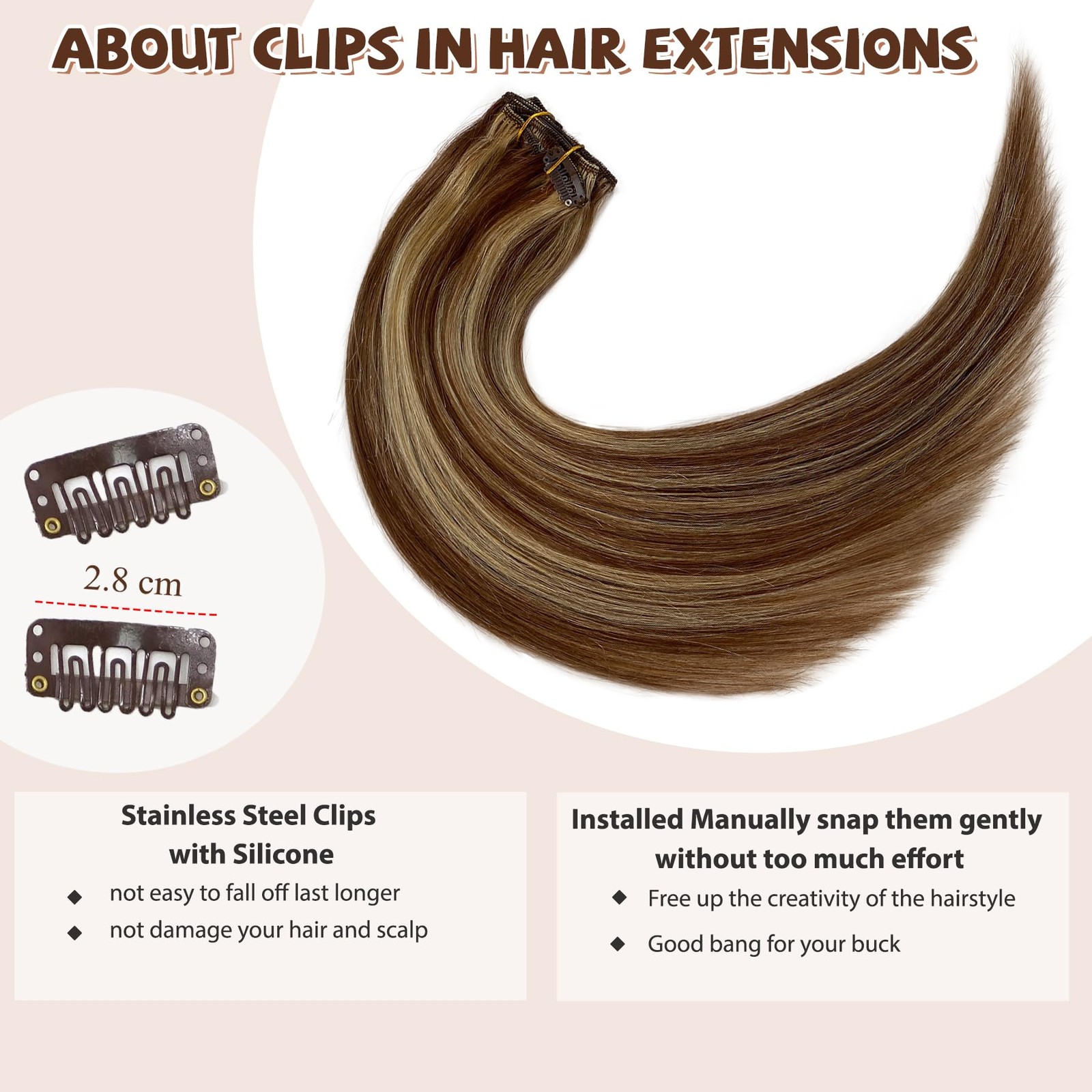Blonlier Balayage Clip In Hair Extensions 70G Chocolate Brown Mixed Caramel