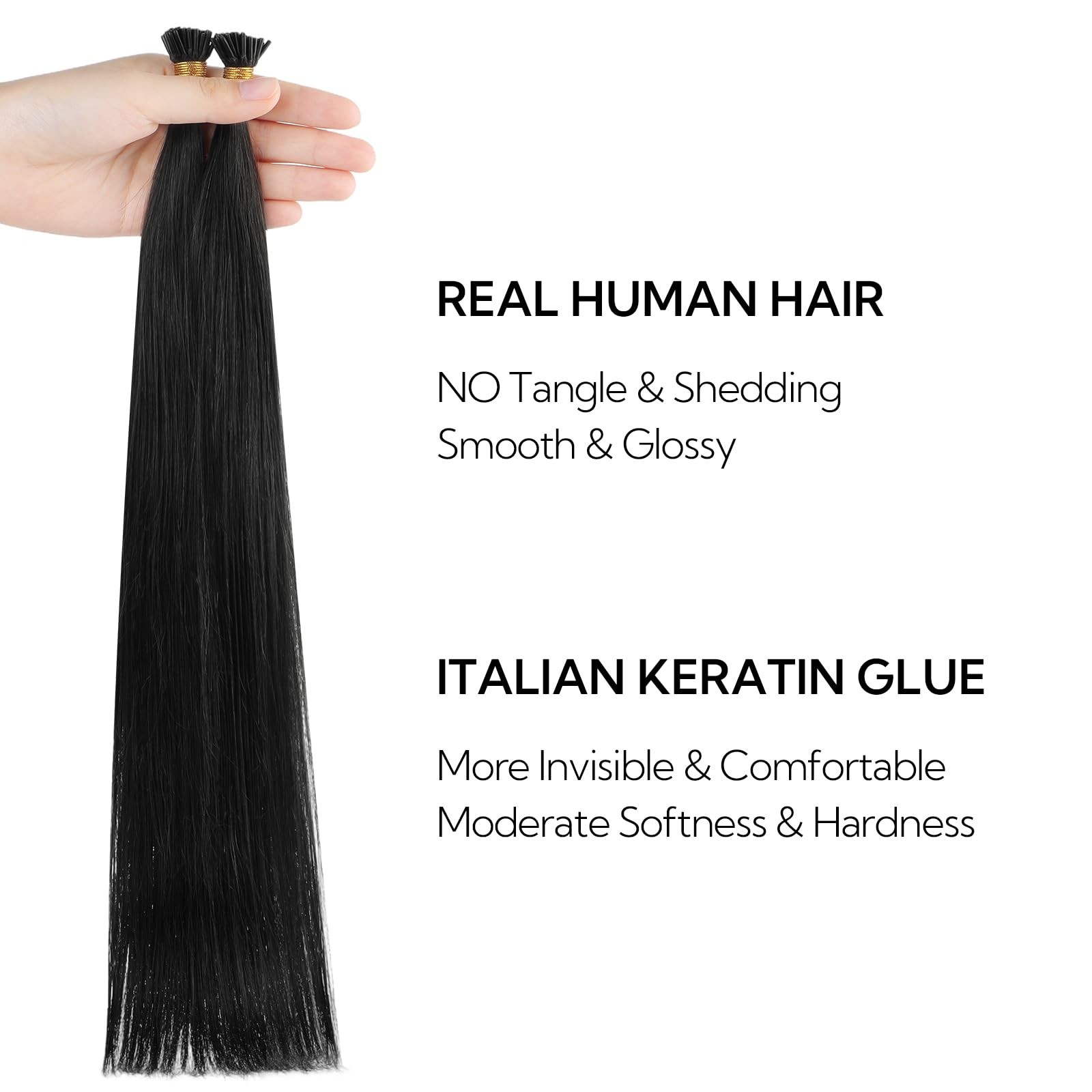 Hotbanana I Tip Hair Extensions Human Hair 14 Inch 50G 100S Jet Black Pre