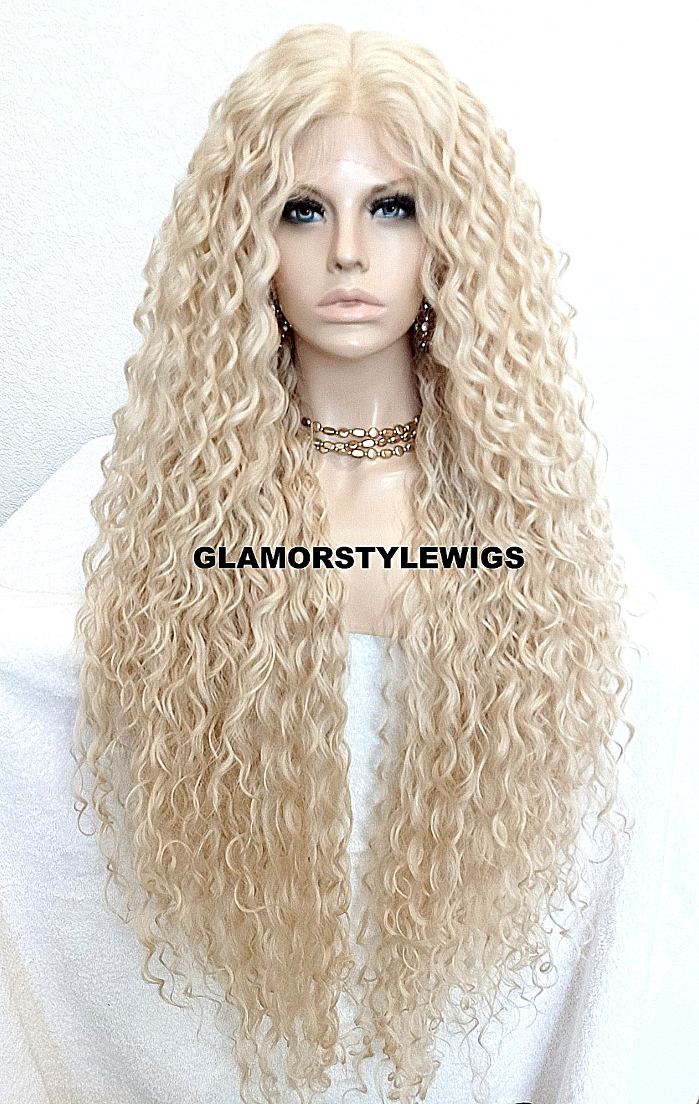 45″ LACE FRONT FULL WIG EXTRA LONG LAYERED CURLY BLEACH BLONDE HEAT OK #613 NWT