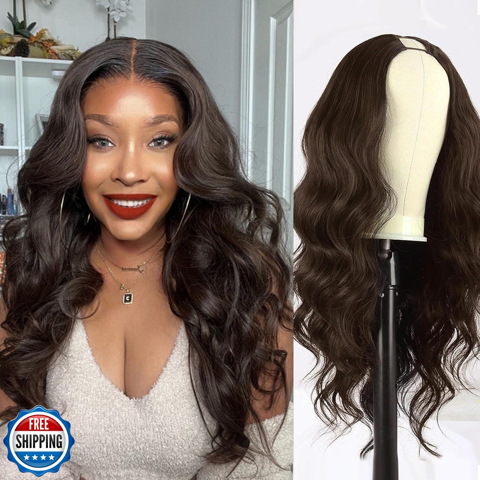 KRSI Brown V Part Wig Body Wave Half Wigs for Black Women Upgrade U Part Wig
