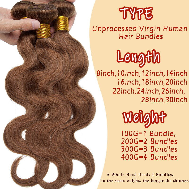 Unprocessed Brazilian Virgin Human Hair Bundles Weave Straight Body Wave 8-30 IN