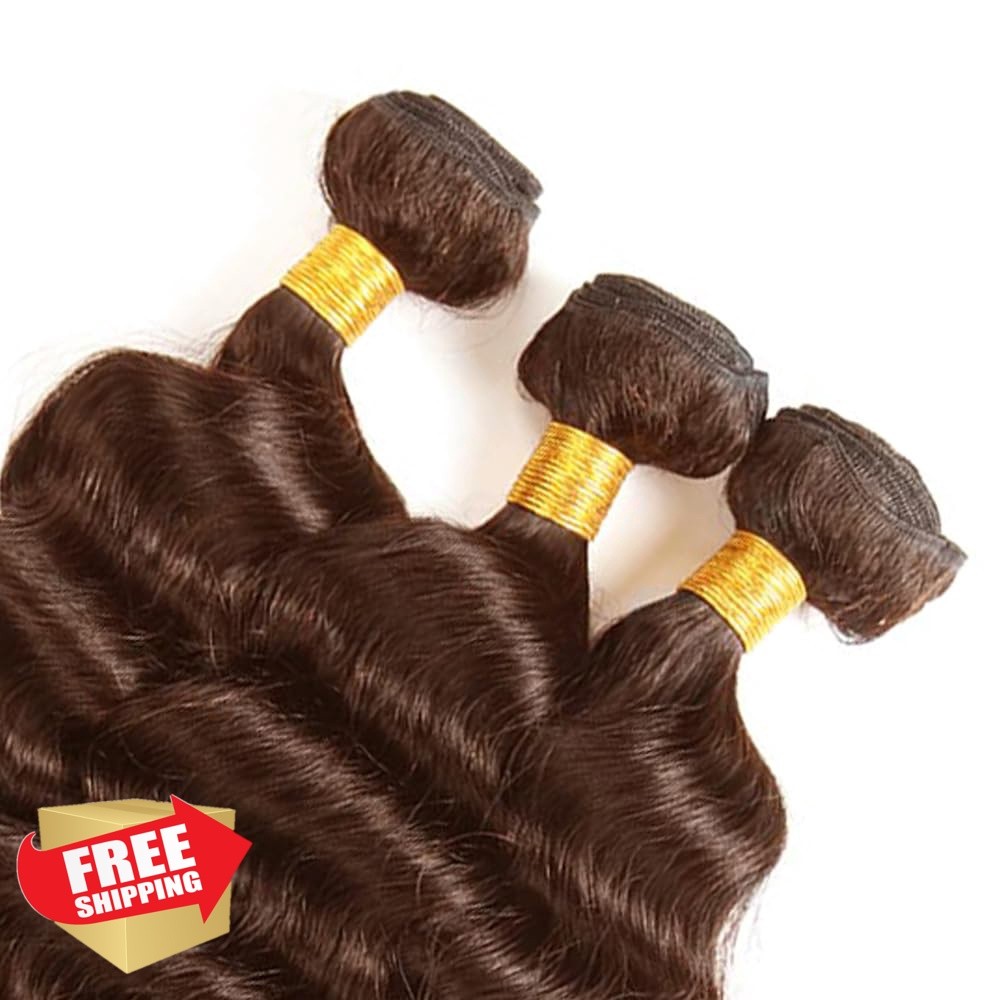 #4 Brown Bundles Human Hair Deep Wave Bundles 18 18 18 Inch FuivJuix Unproces…