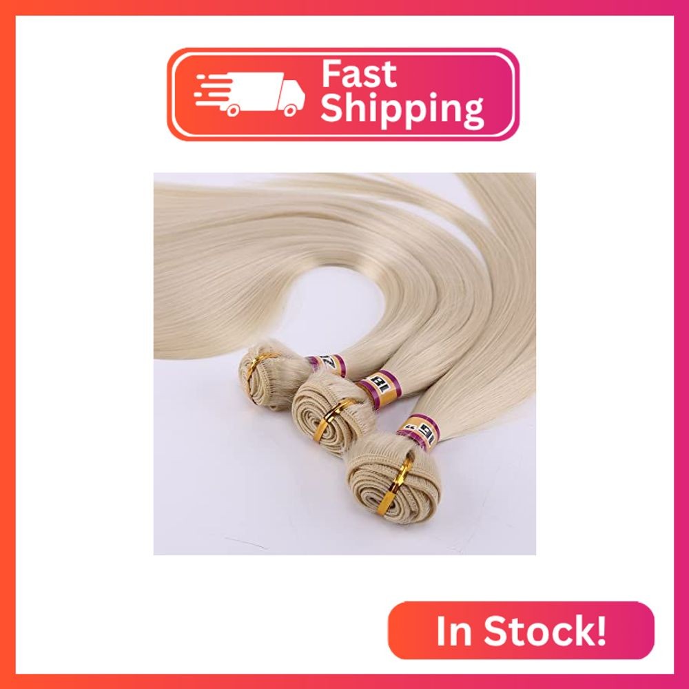 Blonde Silky Straight Synthetic Hair Weave Extensions 16 18 20 Inches 3 Bundles