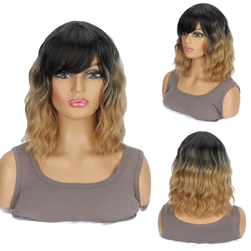 Brown Colored Short Curly Wig Rose Net Heat Resistant Synthetic Wig for Women