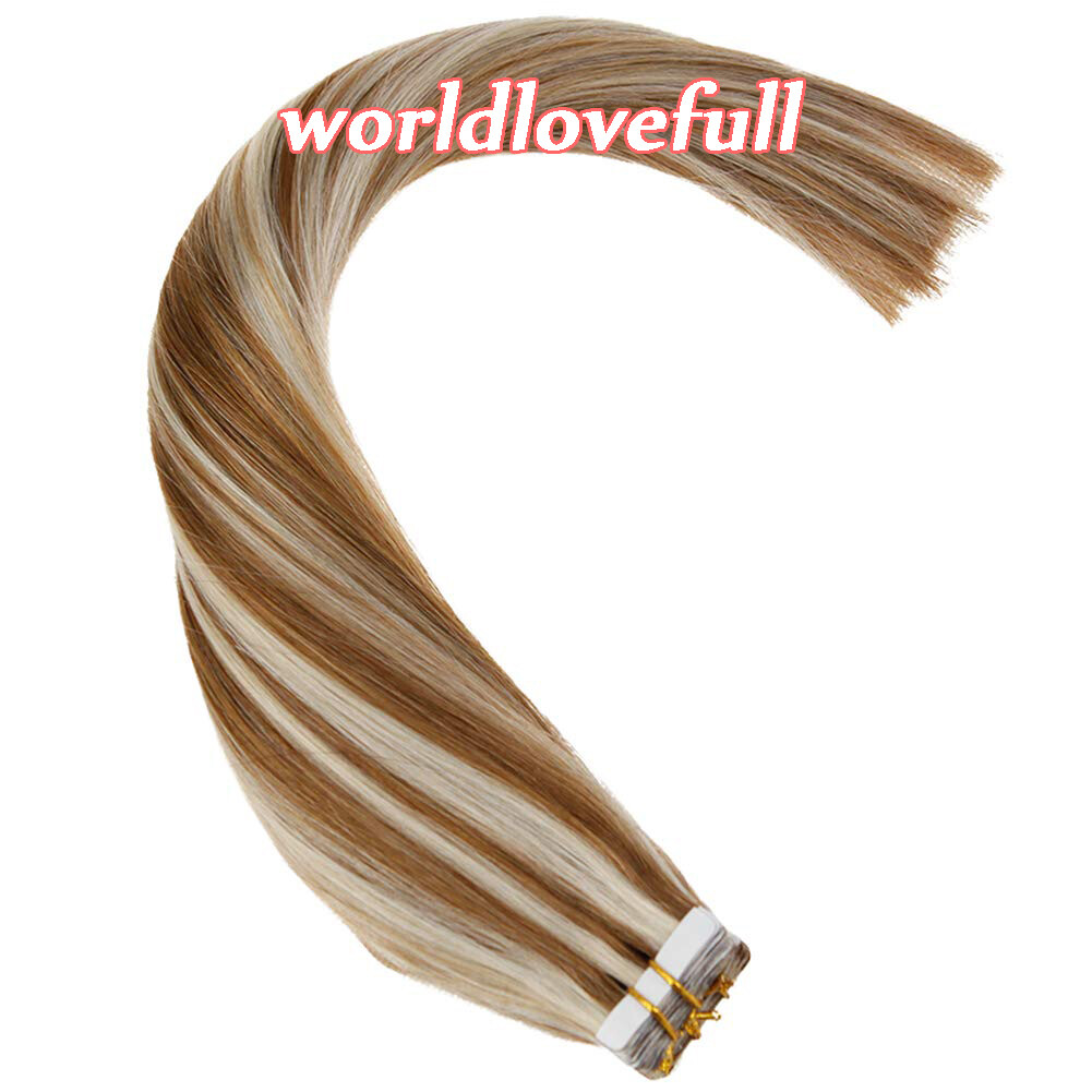 Durable Tape In Remy Human Hair Extensions Skin Weft Ombre Highlight 20-40pieces