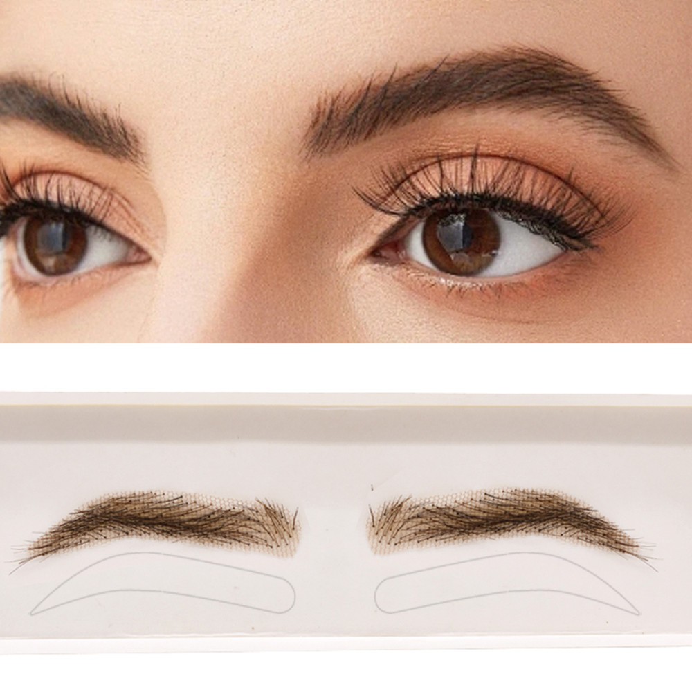 Handmade Human Hair False Eyebrows for Women Lace Base Eyebrows Natural Makeup