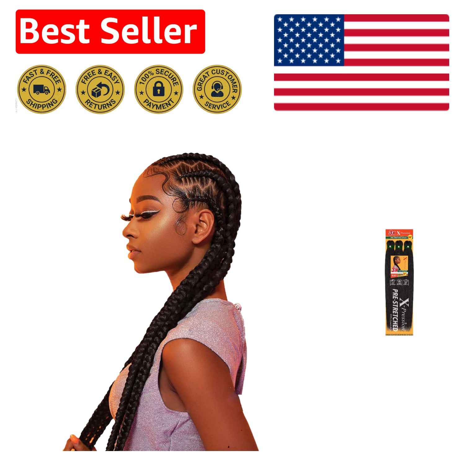X-PRESSION 3x 58-Inch Pre-Stretched Braiding Hair – Flame Retardant Synthetic