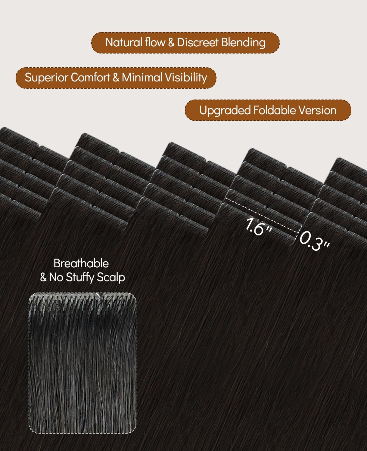 Vinbao 60G Invisi Edge Tape In Extensions Human Hair 22In 20Pcs Darkest Brown