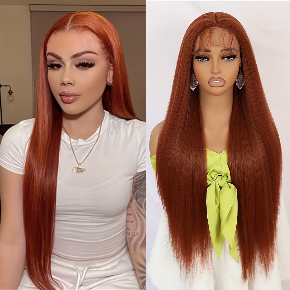 Ginger Long Straight Hair Synthetic Lace Front Wigs Glueless Pre Plucked Natural