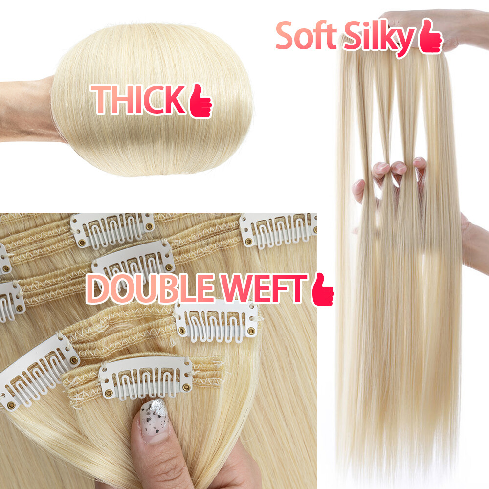 Luxury THICK Double Weft Clip In 100% Real Remy Human Hair Extensions Full Head