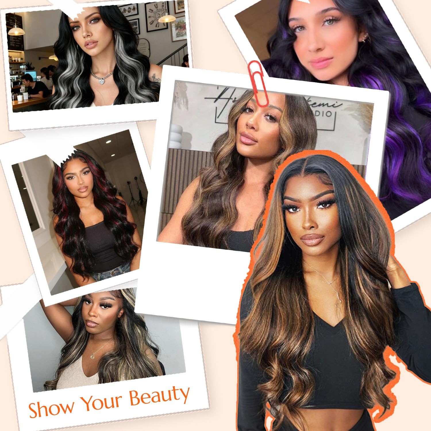 Walsdi Ginger Highlights Black Roots Body Wave Wig 28 Inch Glueless 5X5 Hd Lace
