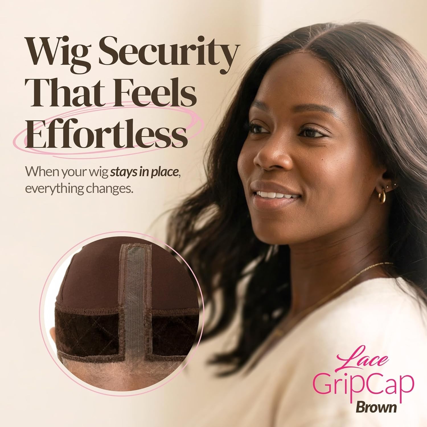 Adjustable Lace Wig Grip Cap for Women – Non-Slip, Breathable Comfort, Chocol…