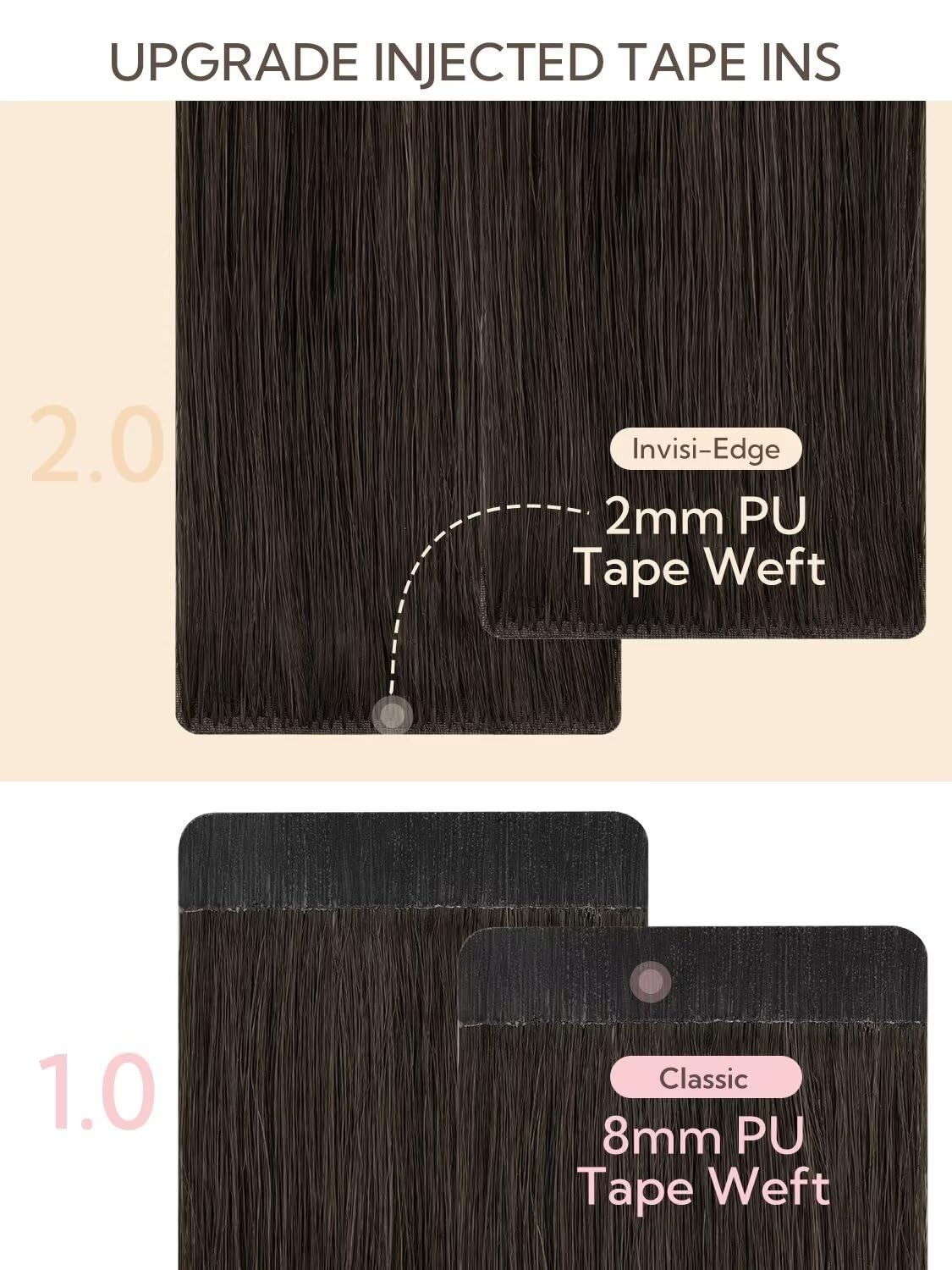 Hotbanana Invisi Edge Tape In Hair Extensions Human Hair 18Inch 50G 20Pcs Dark