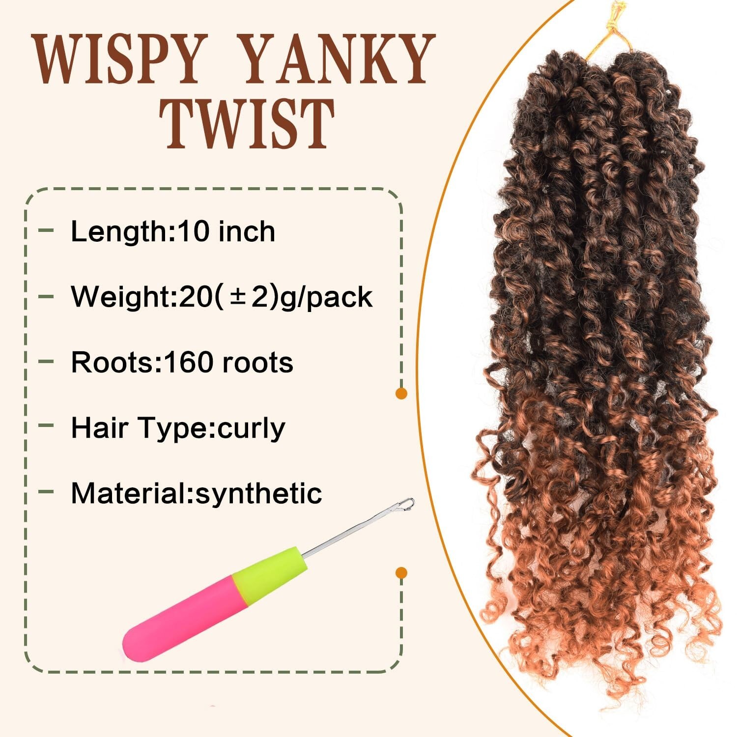 Yanky Twists Crochet Braids Hair Bohemian t30-8p 10 Inch (Pack of 8)