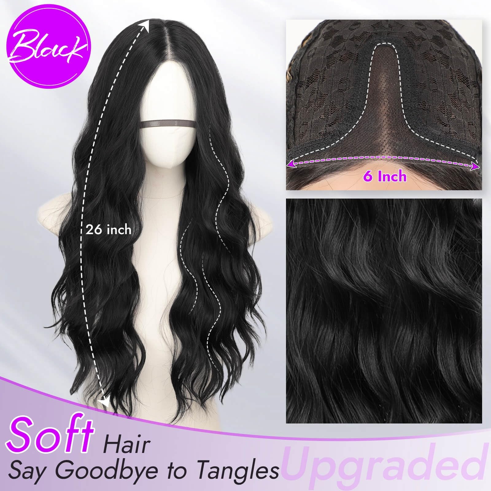 Eawwii Black Long Wavy Wig For Women Pre-Cut Hd Lace Natural Hairline Glueless