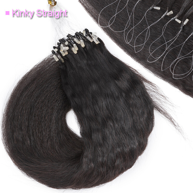 Kinky Straight YAKI Micro Links Loop Ring Beads Human Hair Extensions Pre Bonded