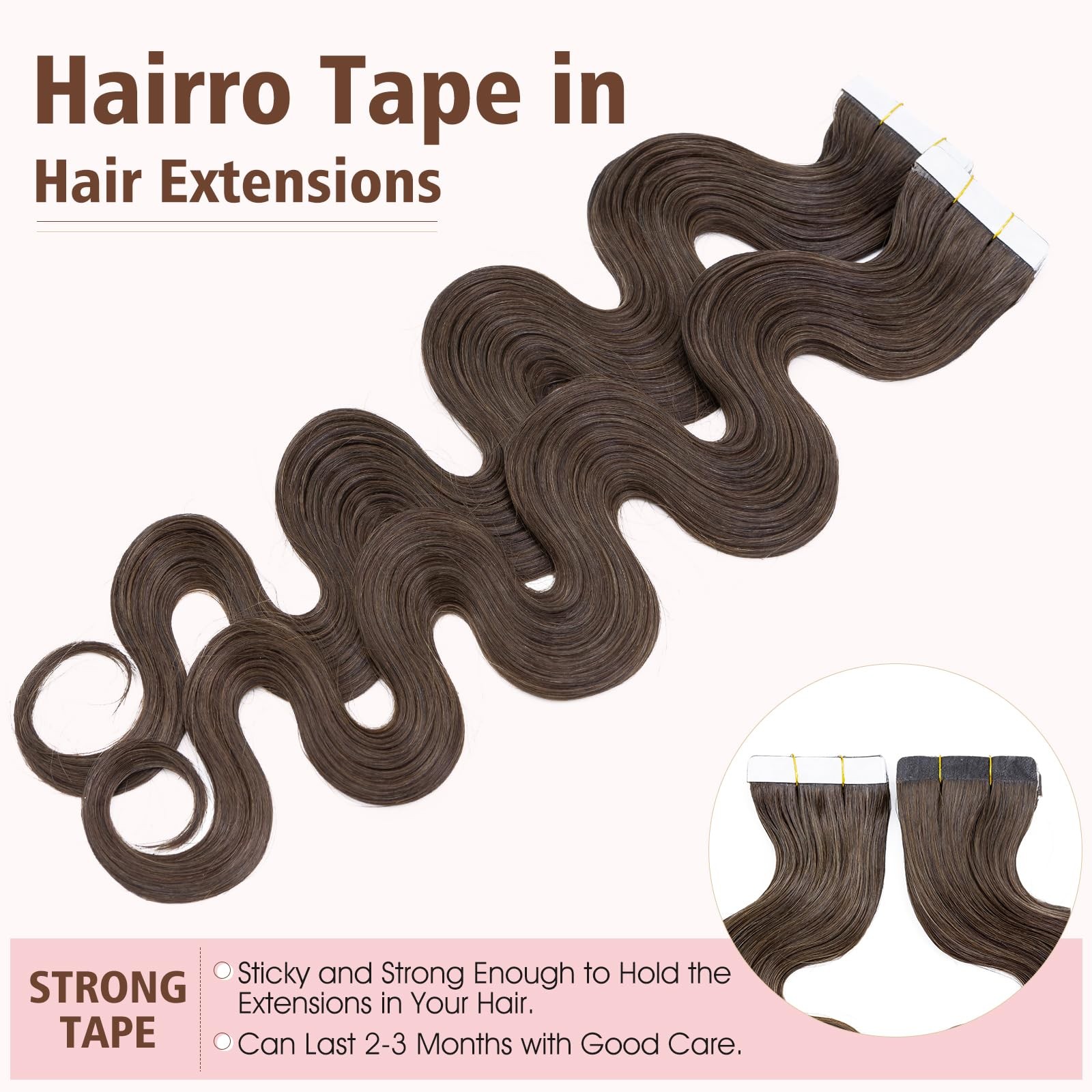 Hairro Tape In Hair Extensions Wavy 100 Human Hair 14 Inch 40G 20Pcs/Pack Short