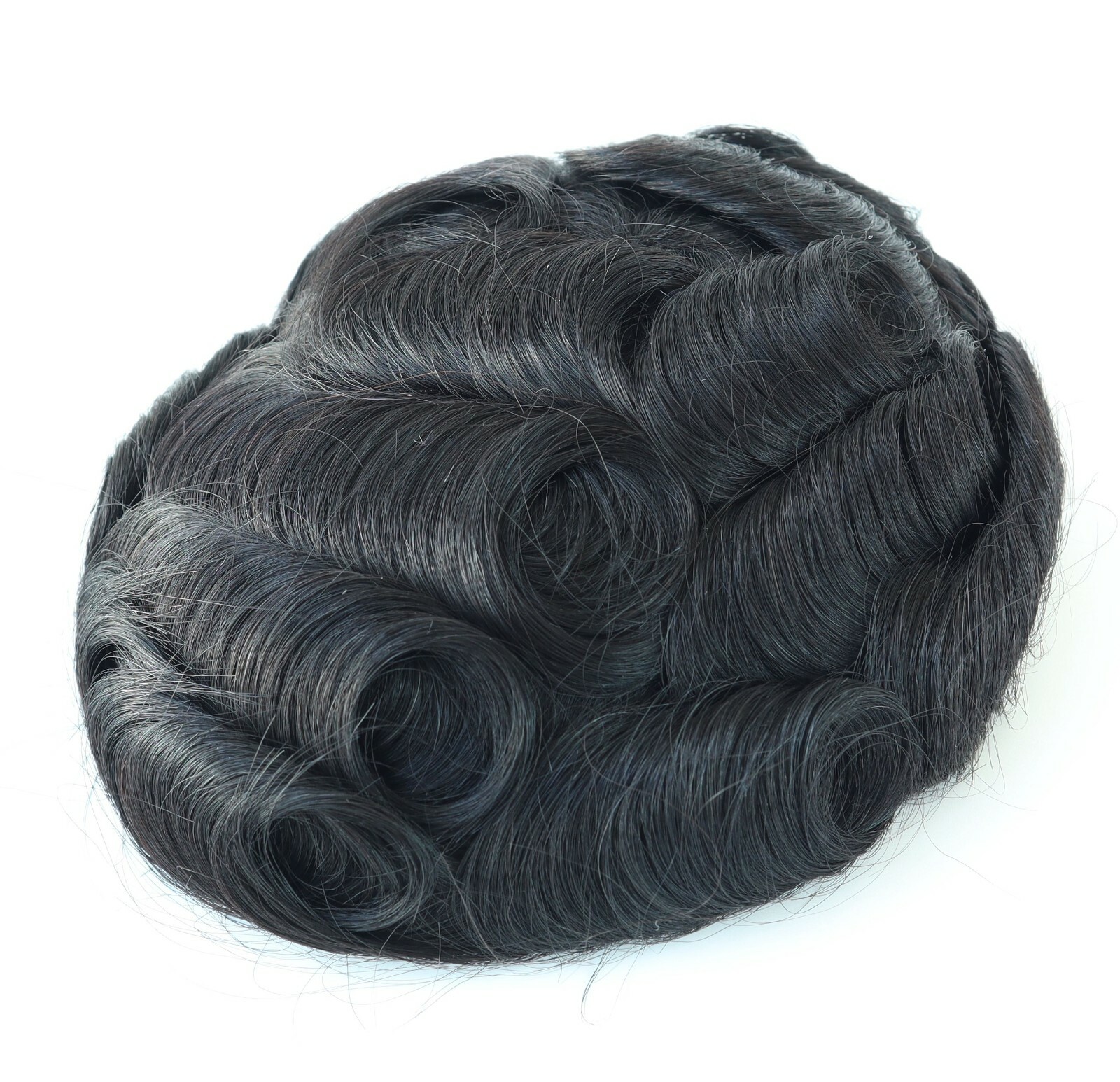 Mens Human Hair Replacement System Hairpiece Fine Mono Poly Coating Toupee #1B