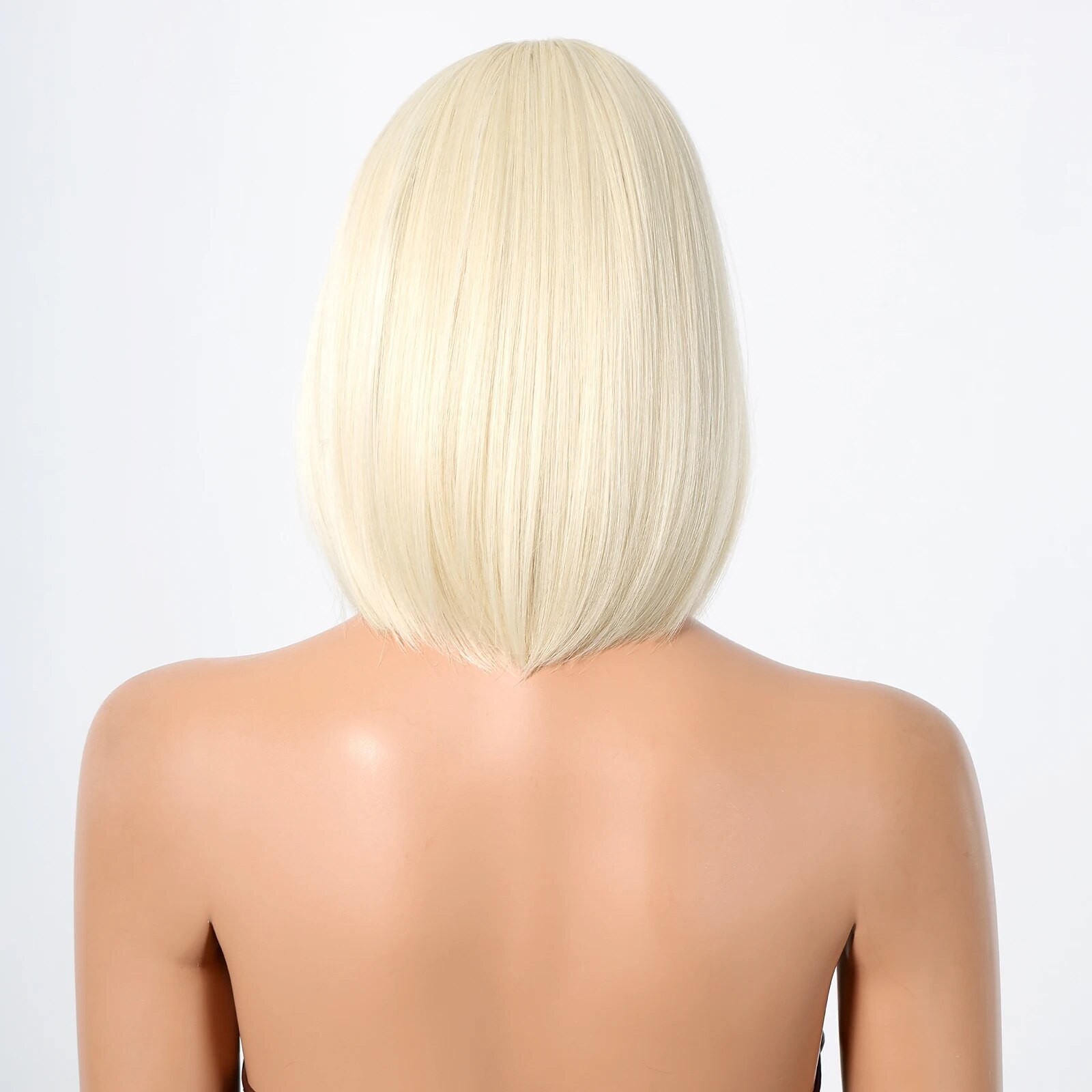 Heat Resistant Hair Blonde Bob Straight Dress Up Wig With Bangs Natural