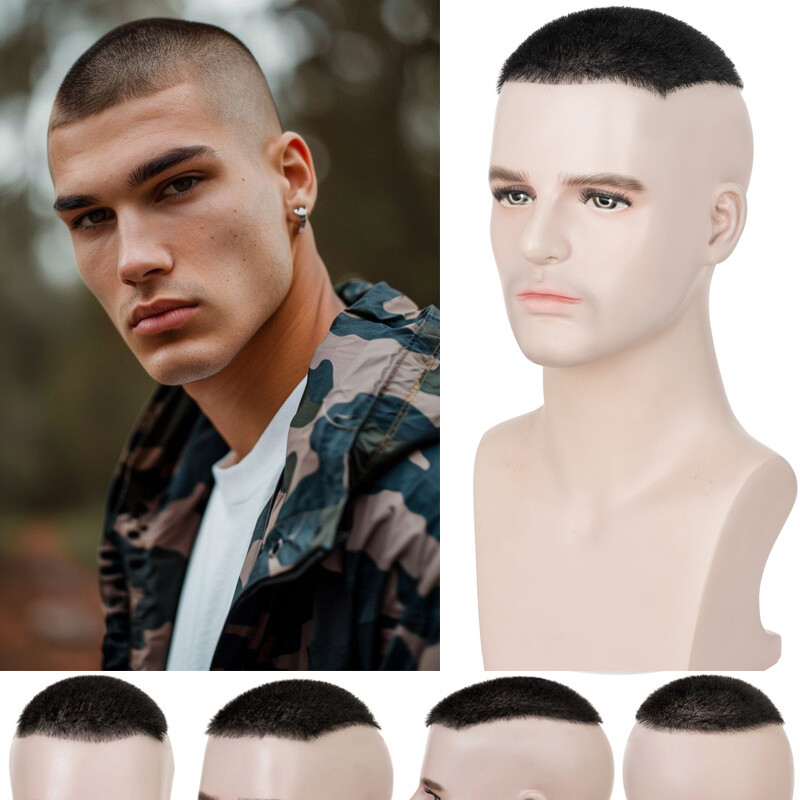 Mens Human Hair Toupee Ultra Thin PU Skin Base Hairpiece System Wig Short Cut US