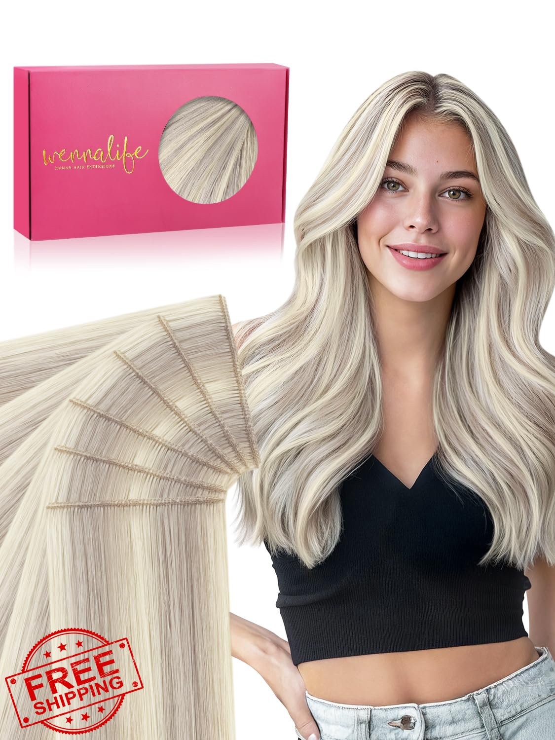 Wennalife Tape in Hair Extensions 24 Inch Ash Blonde