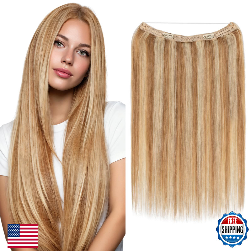 My-Lady Halo Hair Extensions Real Human Hair For Women Golden Brown Bleach