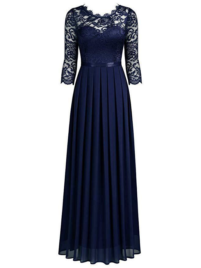Women Formal Floral Lace Cap Sleeve Evening Party Maxi Dress Round neck Bulk Out