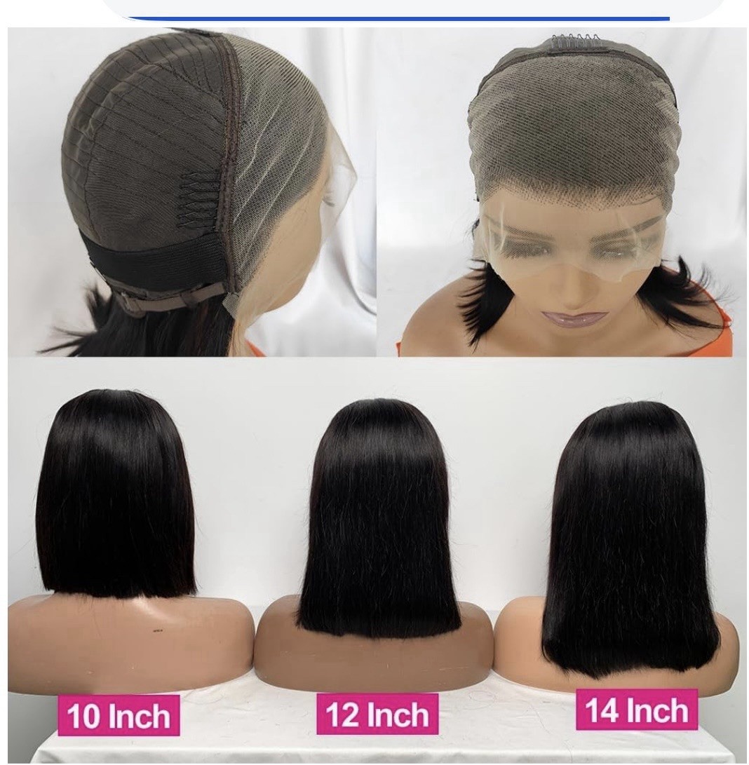 Moshe Human Hair Lace Front Wig 12” Dark Brown Bob Wig Adjustable Cap