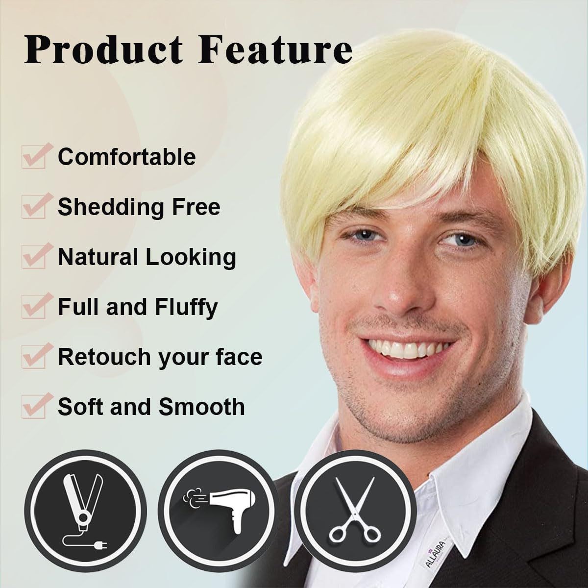 Golden Short Straight Wig for Men Fashion Synthetic Hair Wig Daily Casual