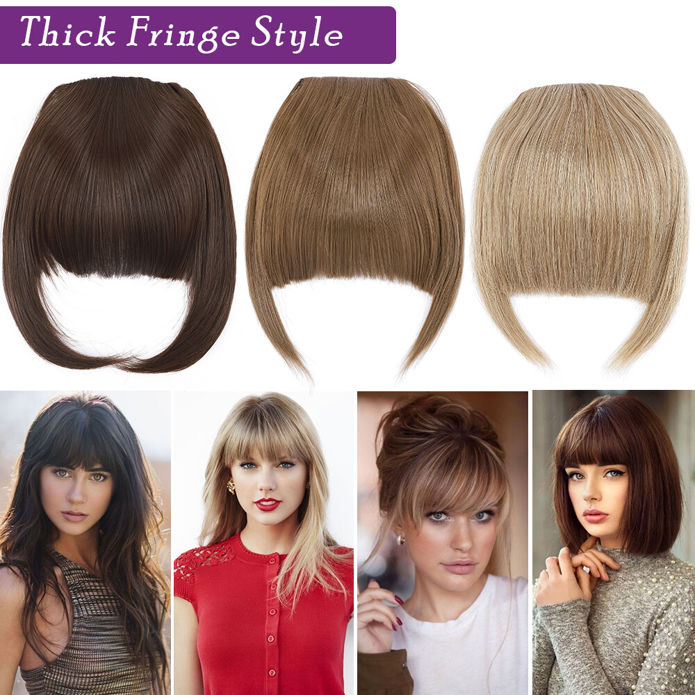 Highlight Bangs Clip in on Hair Extensions Thick/Thin Fringe As Human Hairpiece