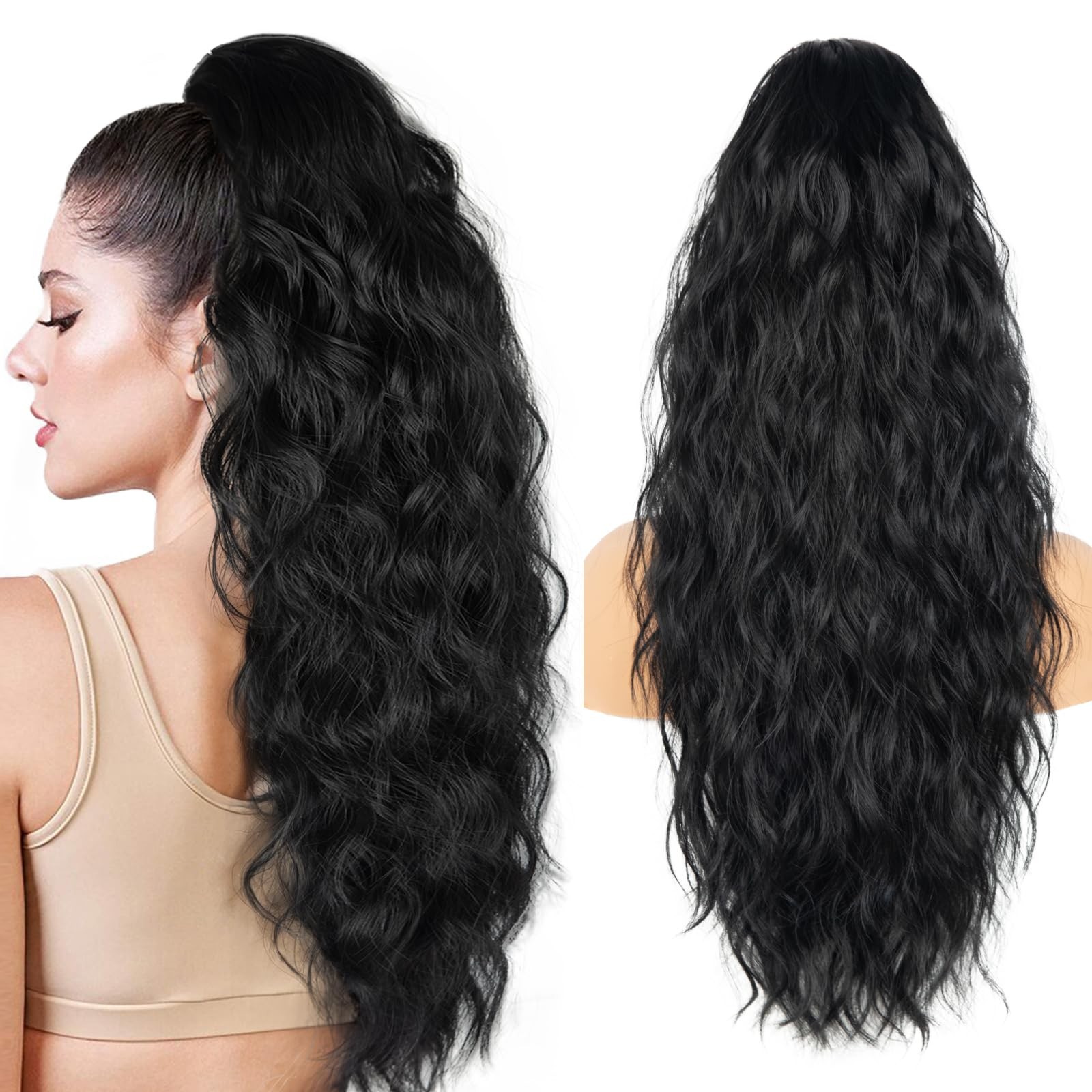 26 inch Black Ponytail Extension, Drawstring for 26 Inch,