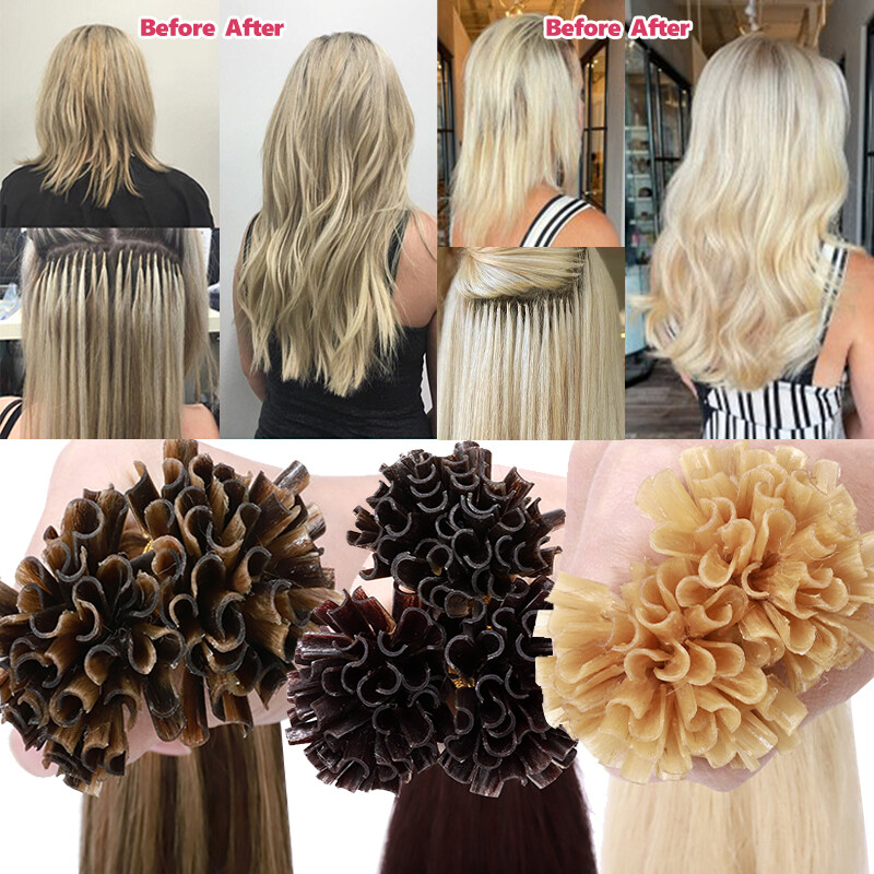 Keratin Bondings Nail U Tip 100% Human Remy Hair Extensions Thick Balayage Ombre