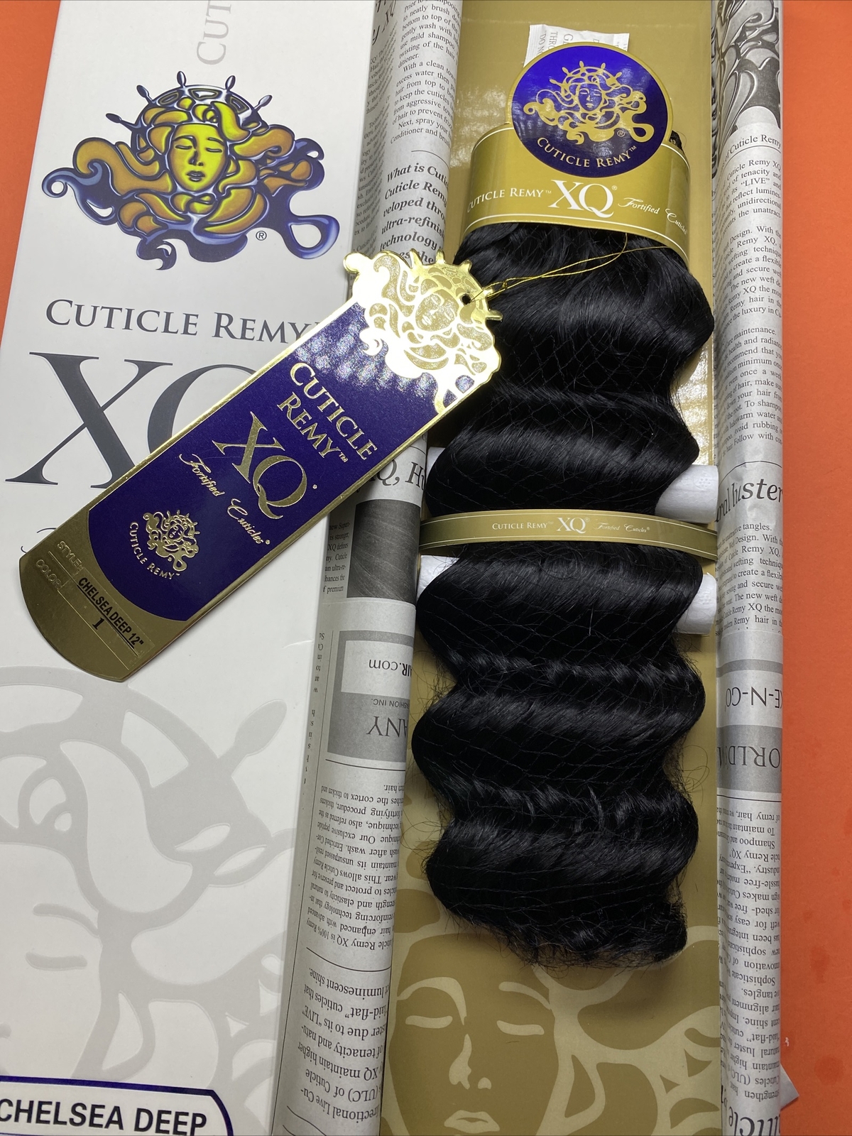 XQ CUTICLE REMY YAKY 100% HUMAN HAIR WEAVE_CHELSEA_DEEP_WAVE_12″_#1