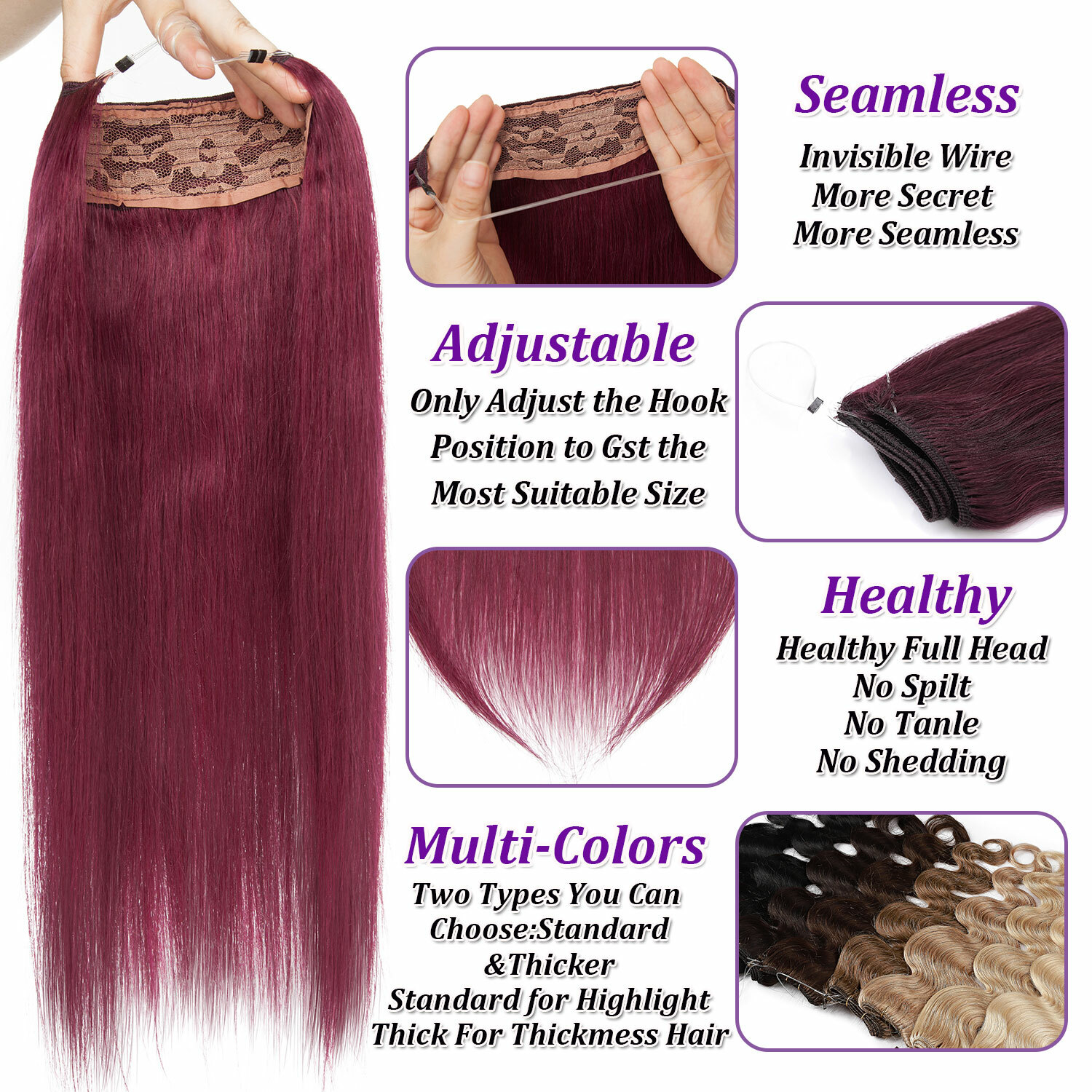 Thick 7A+ Hidden Wire In 100% Real Remy Human Hair Extensions One Piece #BLONDE