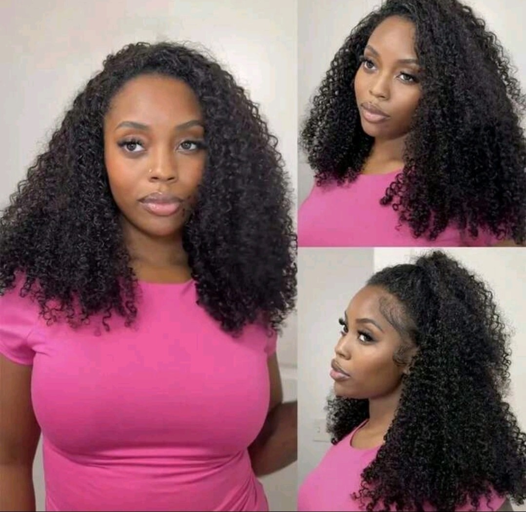 3 In 1 Kinky Curly Half Wig Human Hair Wear Go Glueless Wigs Human Hair 180 14in