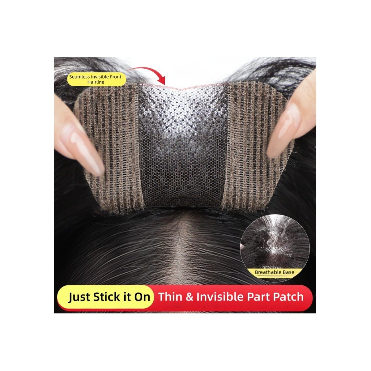 No Clip Human Hair Topper U-Shaped Glueless Hairpiece Dark Brown 10in Bangs