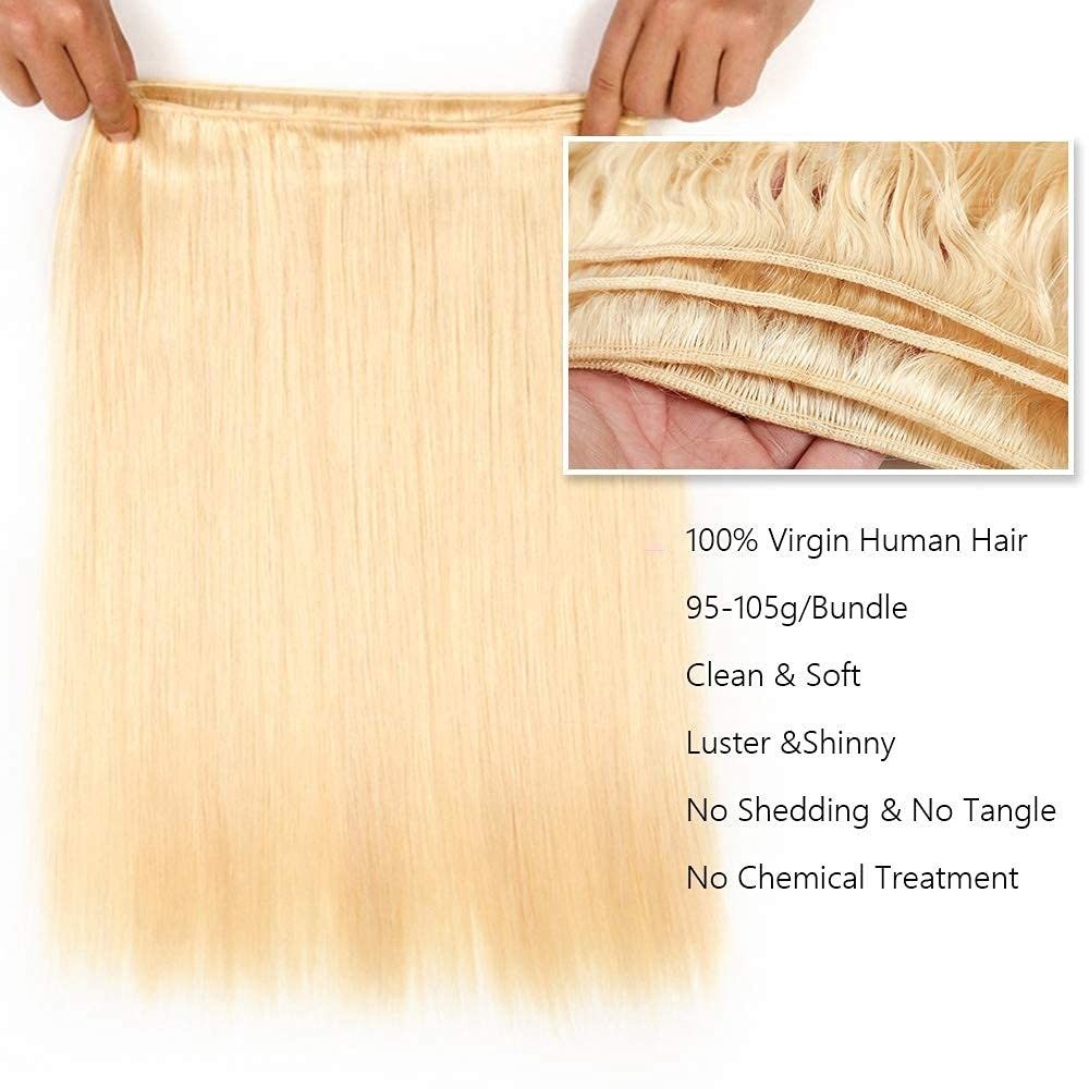 Blonde Straight Hair Extensions 24″ 26″ 28″ 8A Remy Human Hair Bundles 330g