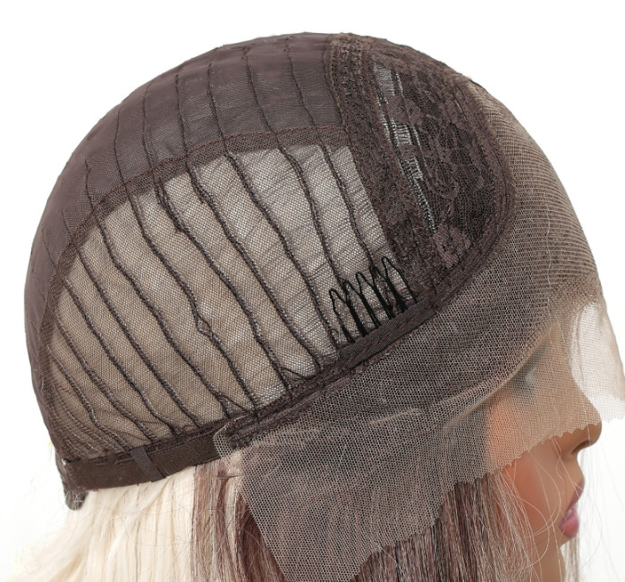 Long Wavy Rooted Pale Blonde Mix Lace Front Synthetic Hair Heat Ok Wigs